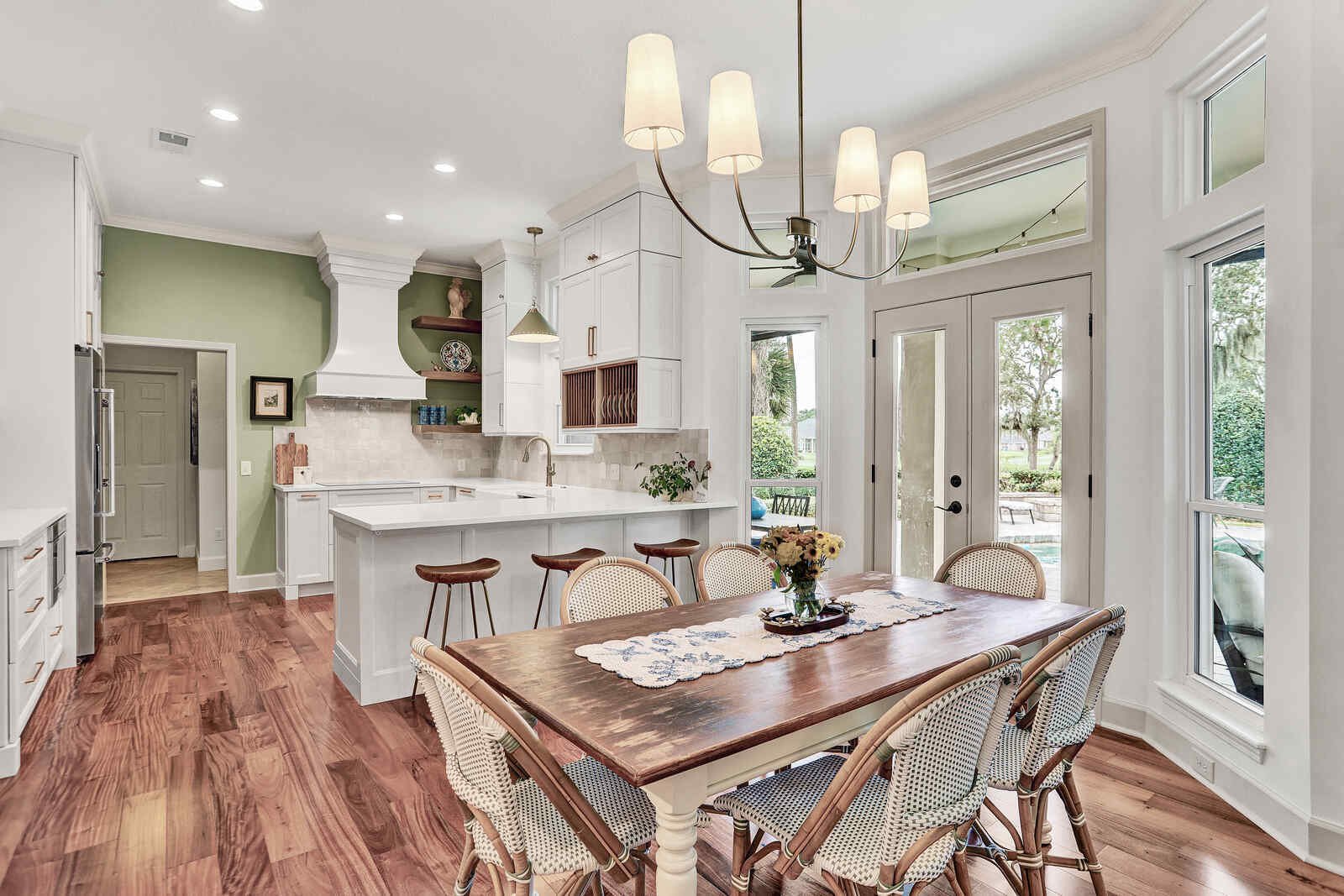 bright transitional kitchen dining nook french doors