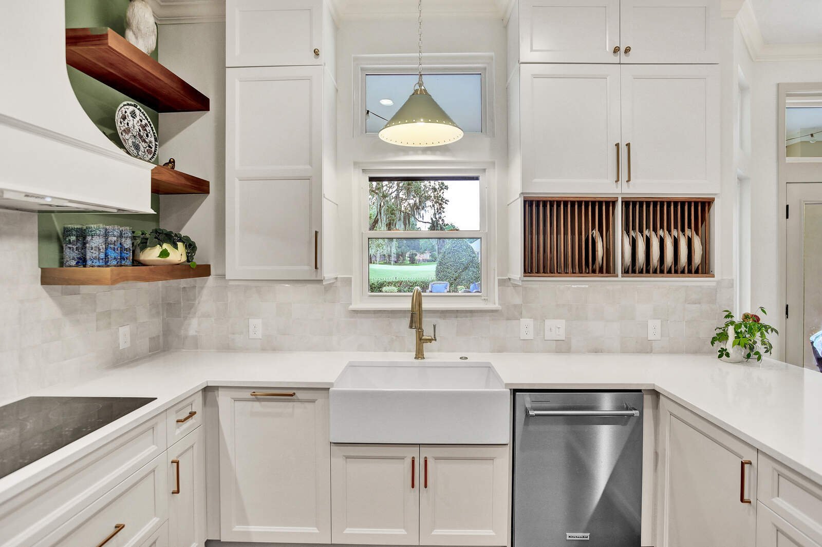 bright transitional kitchen farmhouse sink window