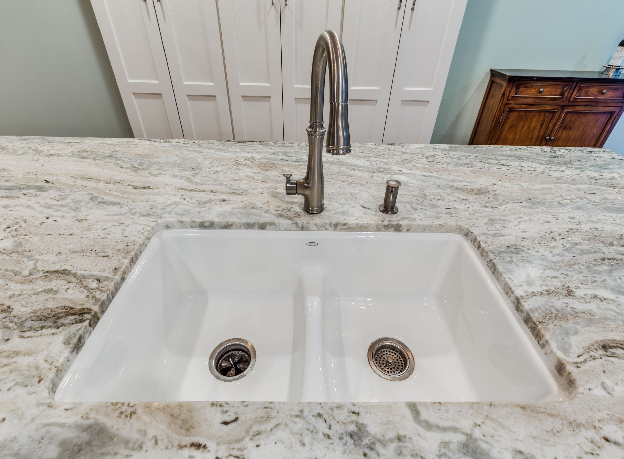 stainless steel sink in a kitchen island