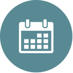 White Icon of Calendar on a Blue Circle Background