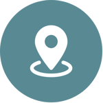 White Icon of Location Pin on a Blue Circle Background