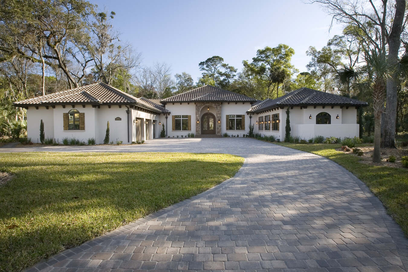 Front exterior view of a custom luxury residence built by BeeTree Homes in Jacksonville, Florida