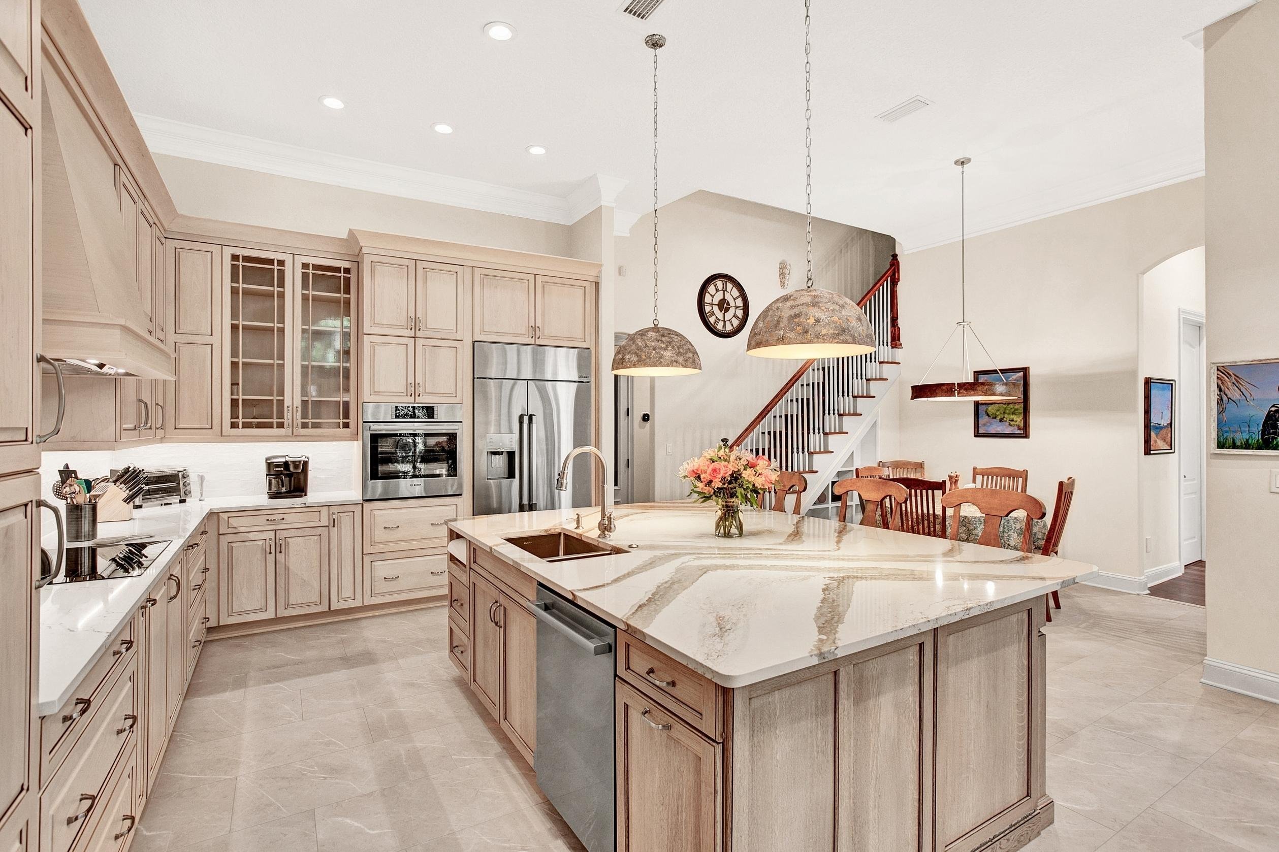 queens harbor kitchen remodel with neutral tones and large kitchen island