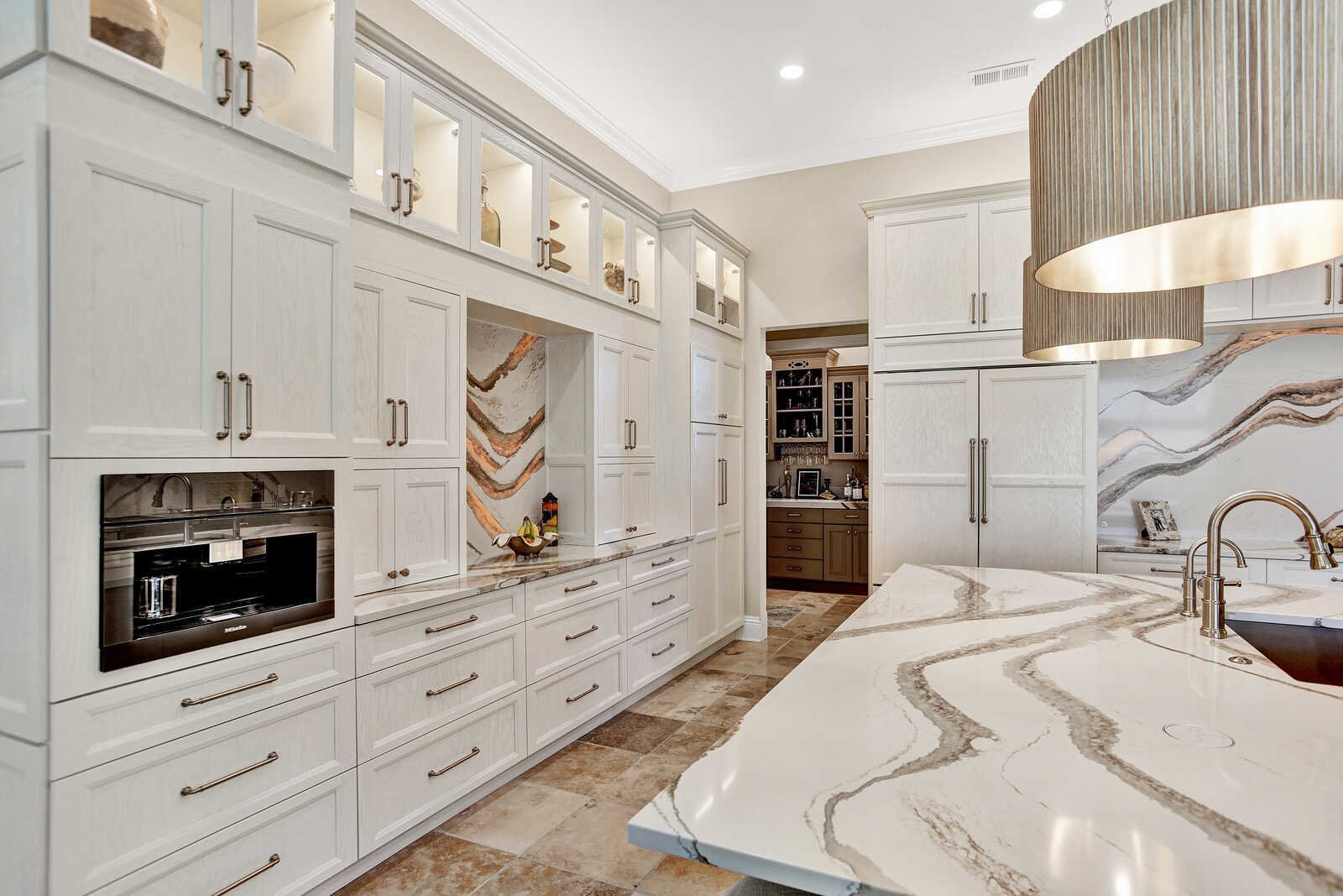 golden contemporary kitchen butlers pantry island overview