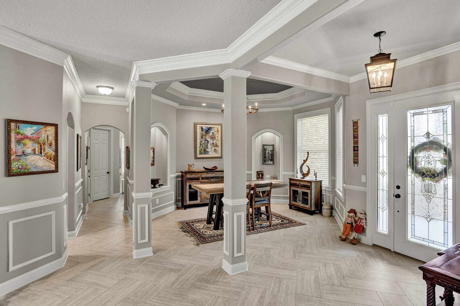eclectic whole home remodel foyer entry dining area