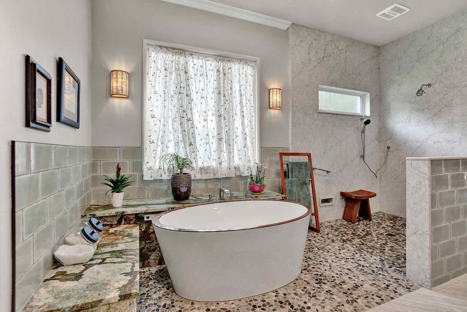eclectic whole home remodel primary bath tub close-up