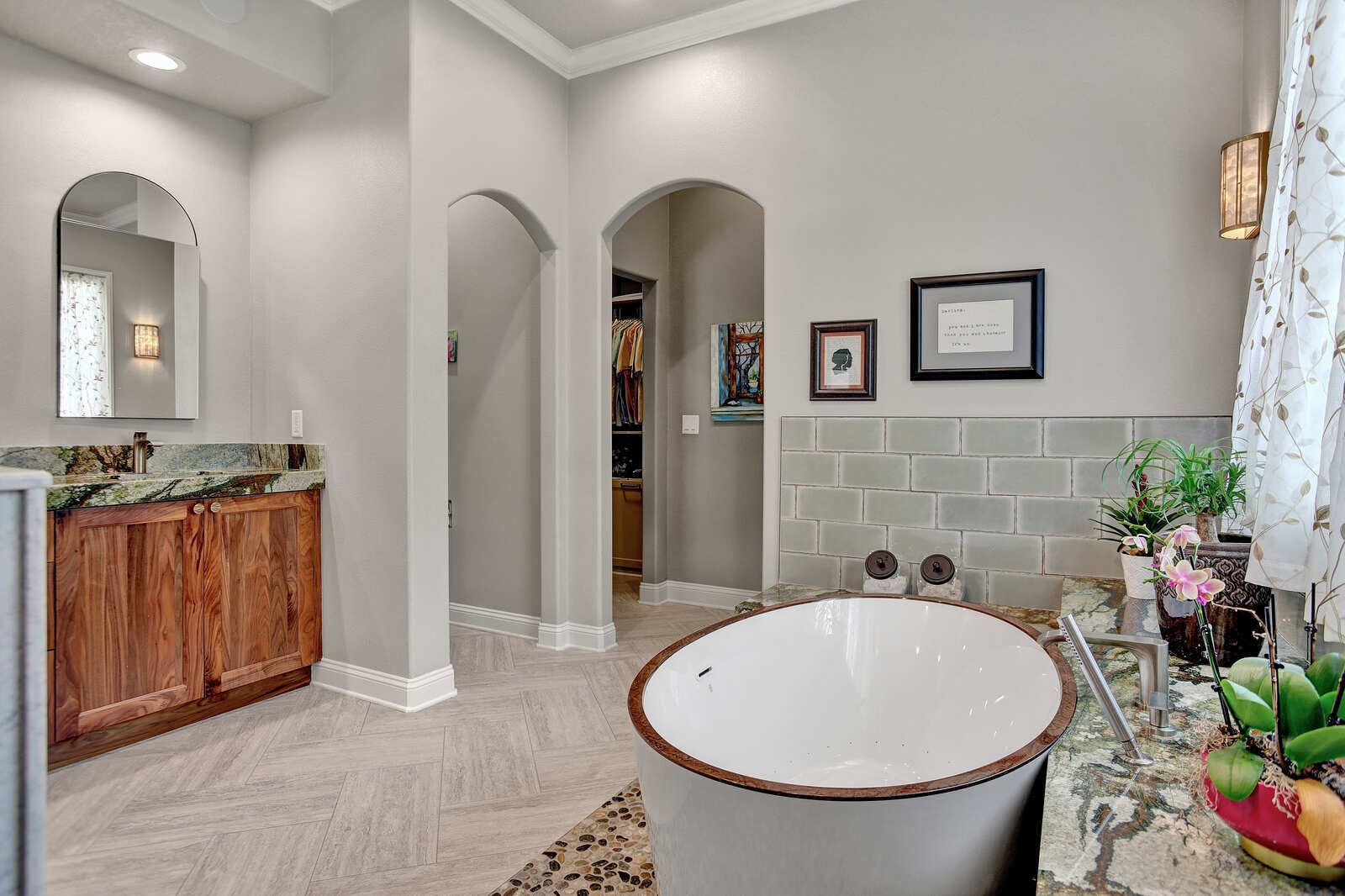 eclectic whole home remodel primary bath tub vanity