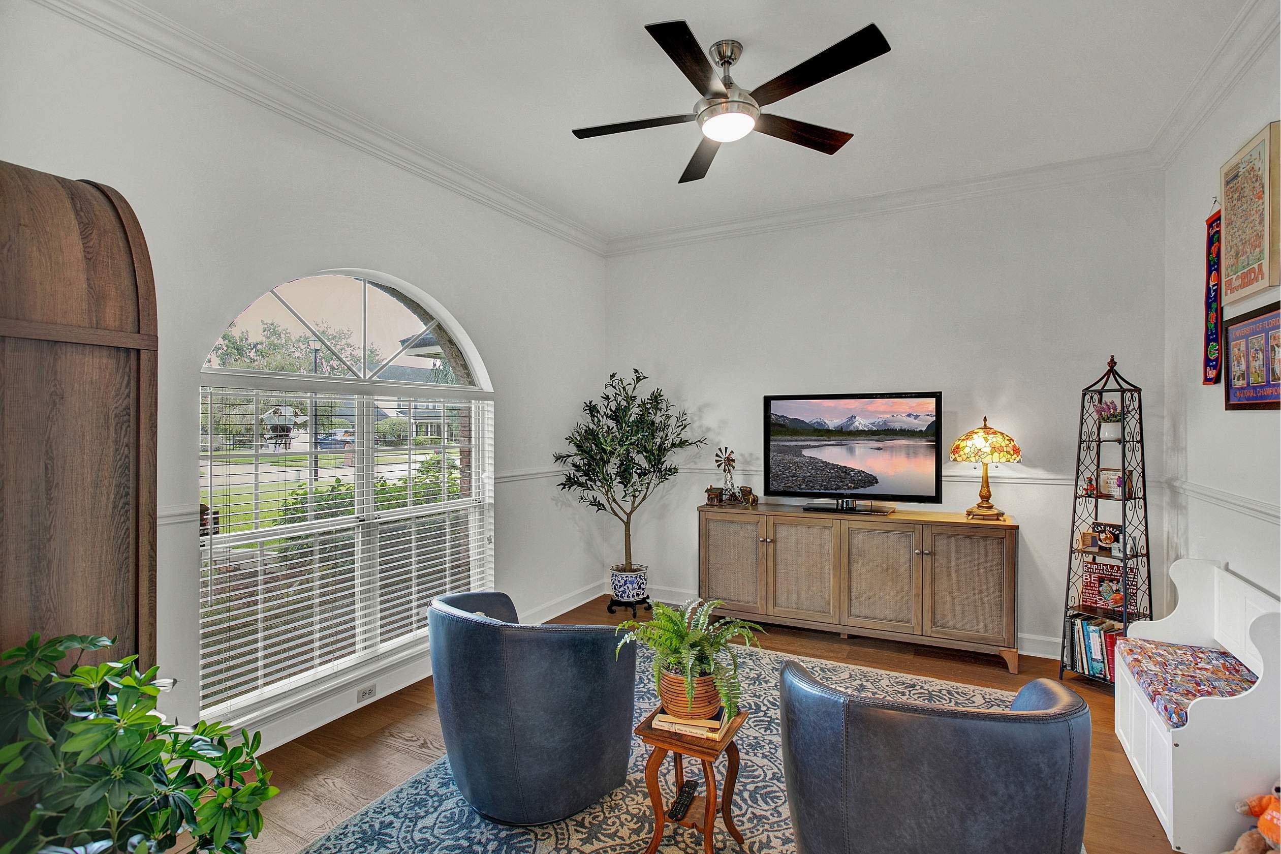 living room with arched window in a home remodel in jax beach