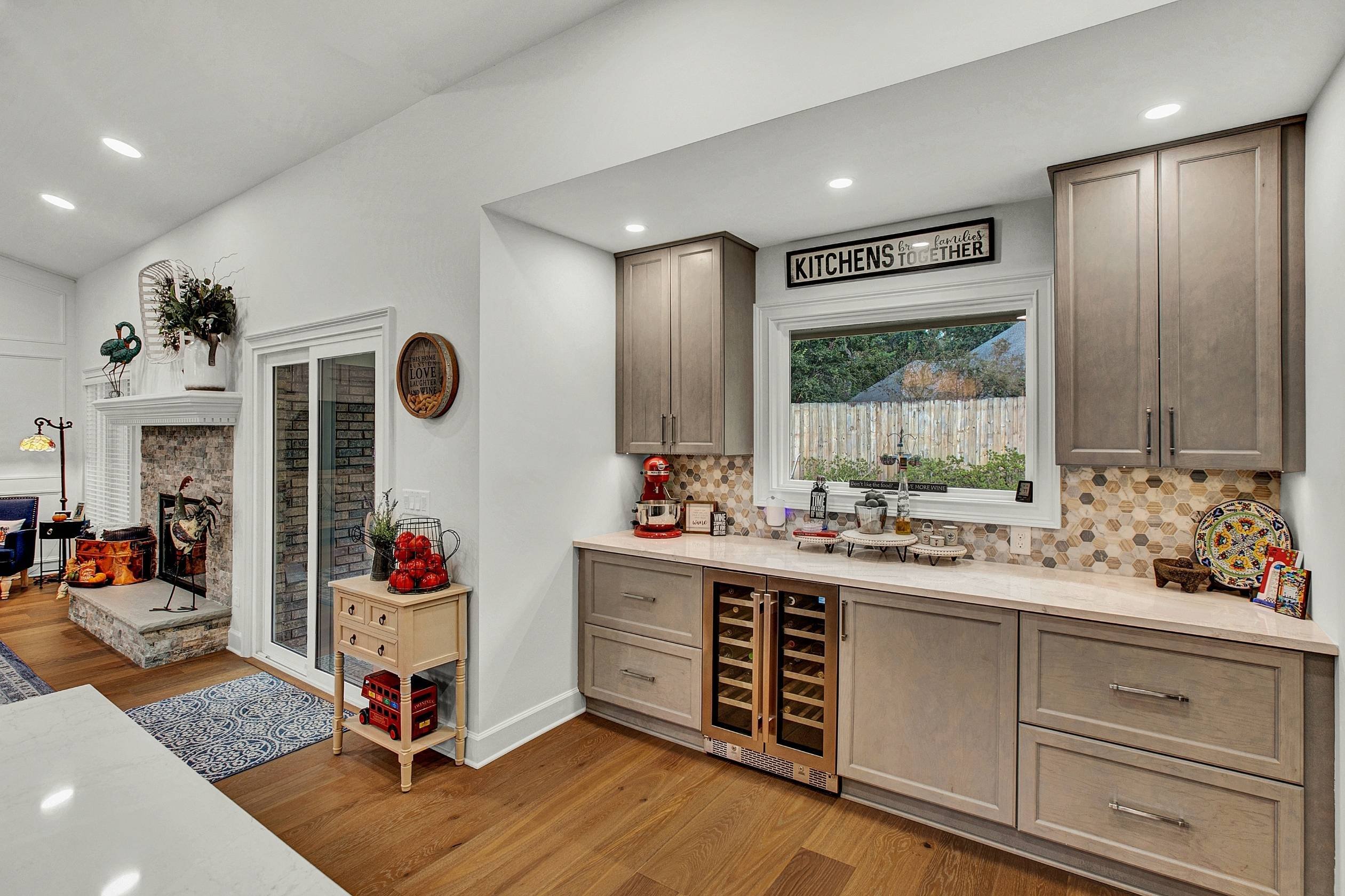 open concept home remodel with wet bar area