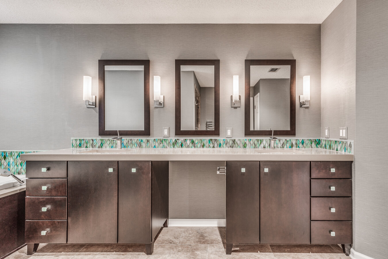 Double vanity setup in a custom bathroom renovation by BeeTree Homes in Jacksonville, FL